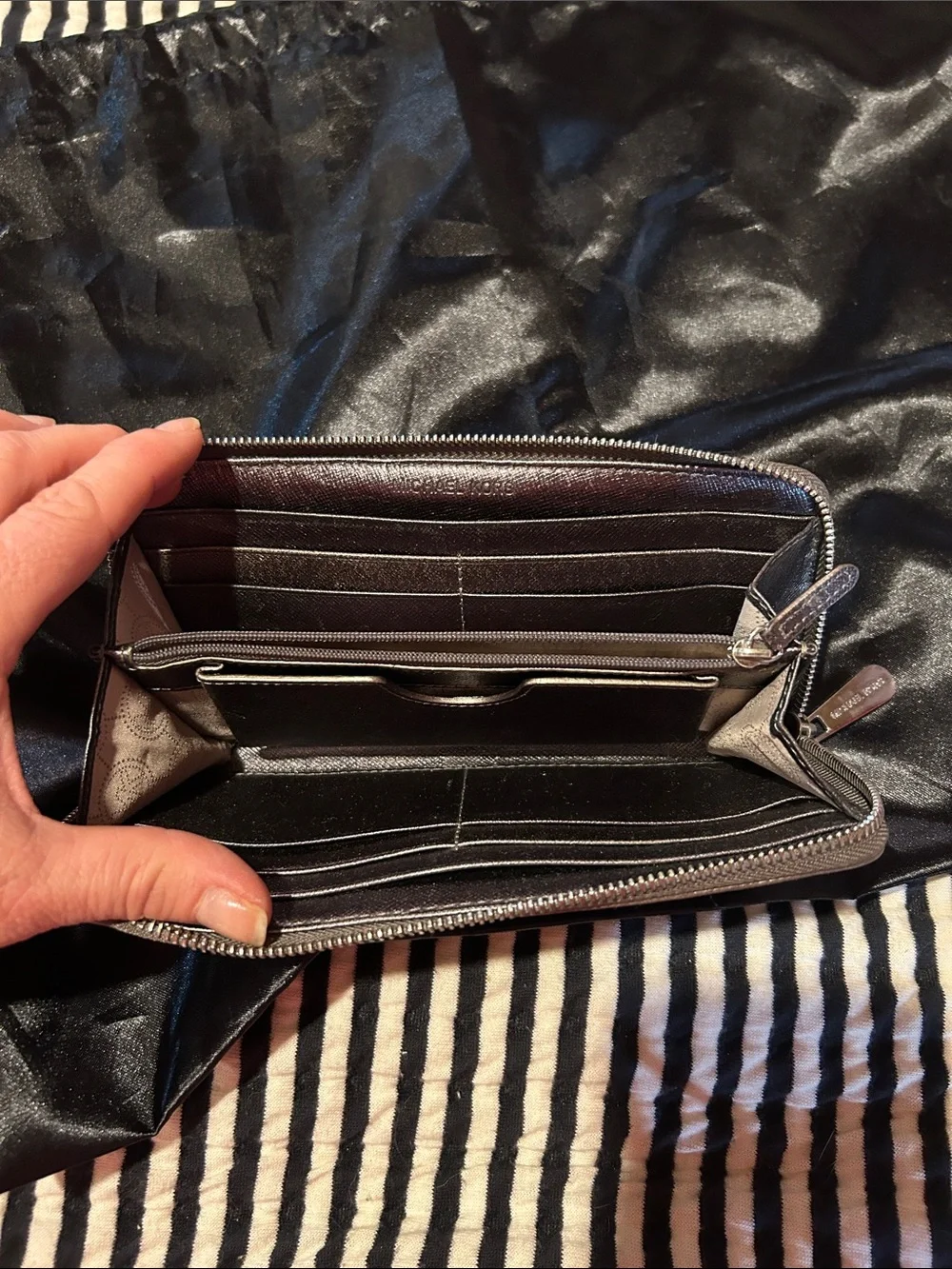 Michael Kors Metallic Brown Logo Zip Wallet with Gold Plate